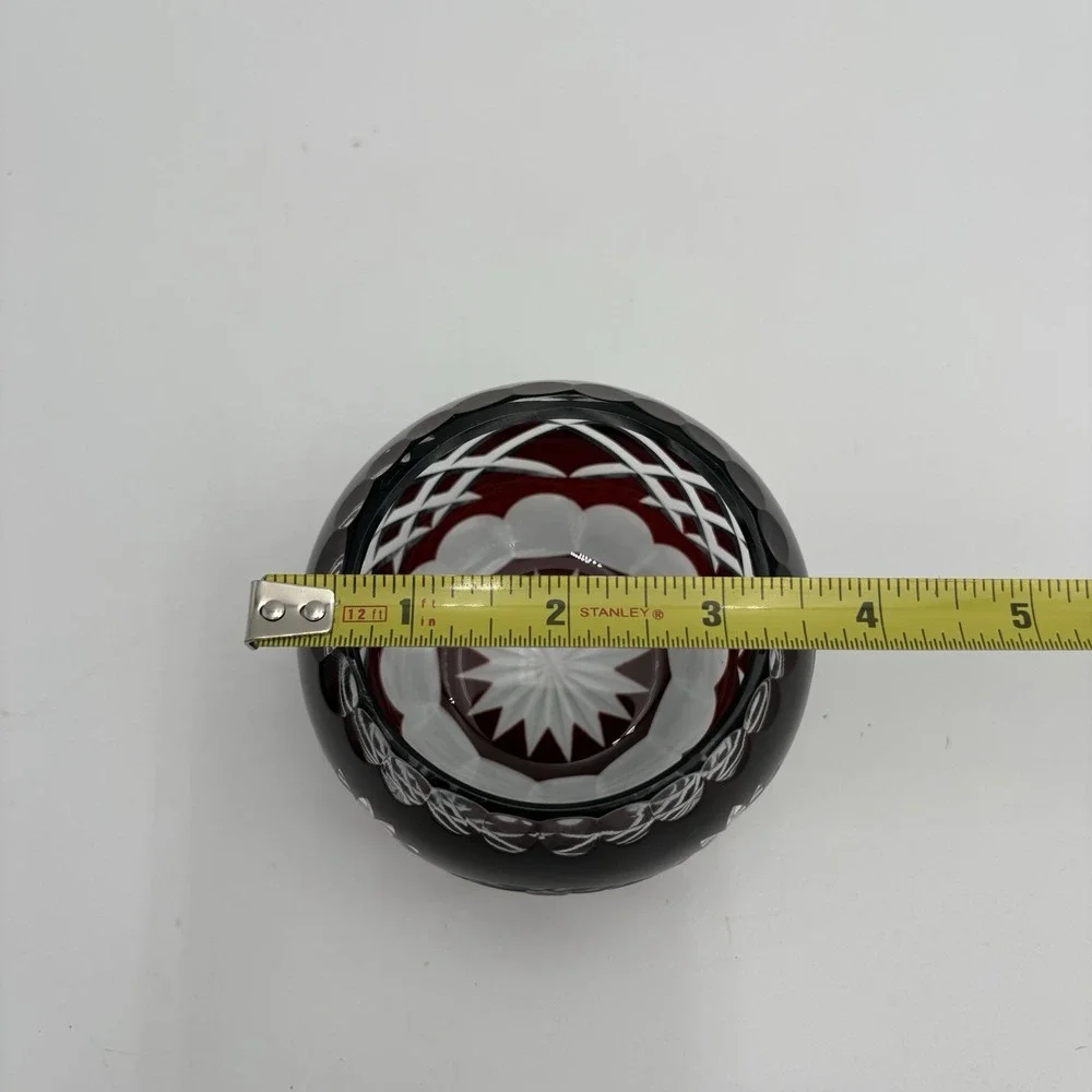 Bohemian Crystal Cut Clear Red Cranberry Votive‎ / Small Flower Design Bowl